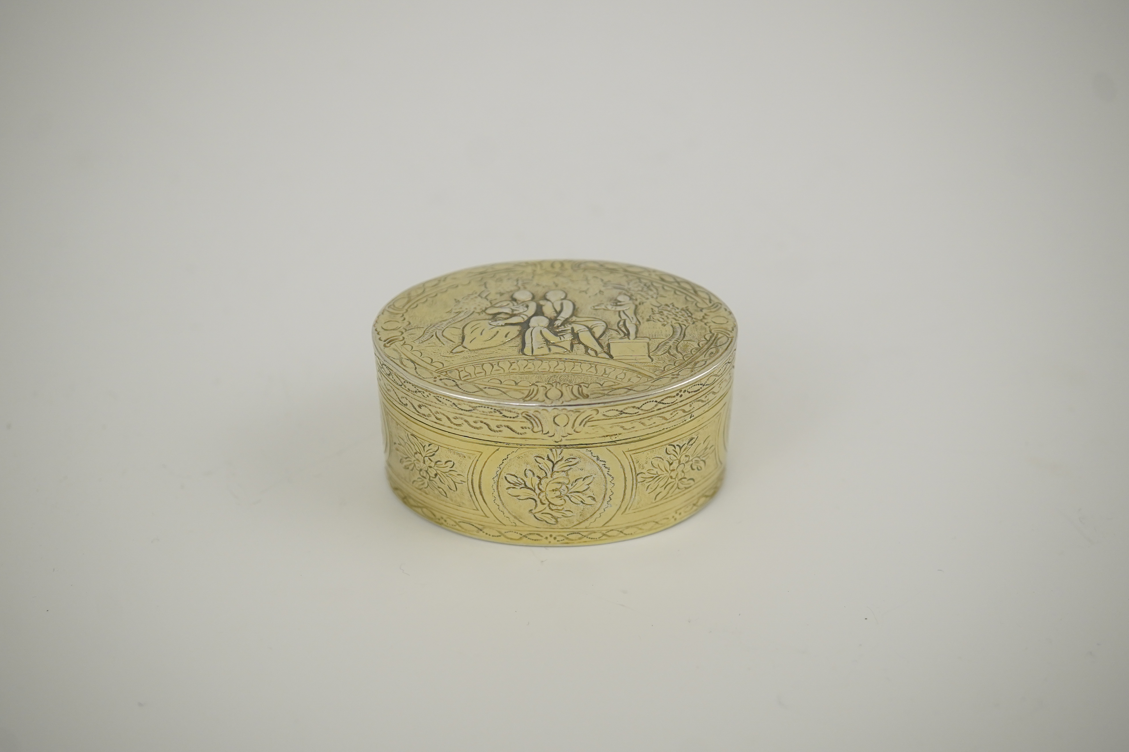 A 19th century Continental silver gilt oval snuff box